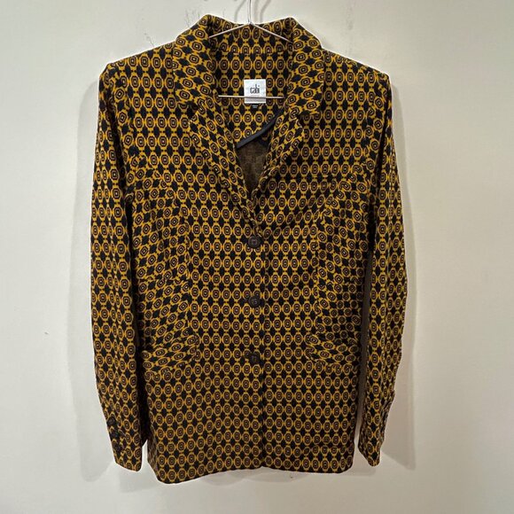 CAbi Kensington Proper Medallion Jacket Sz S VTG Knit Navy & Mustard - Picture 1 of 11